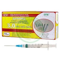 Сфм шприц одноразовый стерильный с иглой 3мл №10 3-х комп. 23g 0,6х30мм