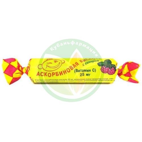 Аскорбиновая кислота с сахаром таблетки жевательные 25мг 3.0г №10 вкус малины крутка купить в Ейске