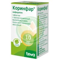 Коринфар таблетки покрытые пленочной оболочкой с пролонгированным высвобождением 10мг №100