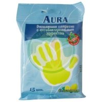 Аура салфетки влажные №15 очищающ. а/бактер. лимон