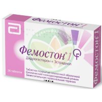 Фемостон 1 таблетки покрытые пленочной оболочкой набор 10мг + 1мг и 1мг №28 /в наборе: таблетки 2-х видов - эстрадиол 1 мг-14 шт., эстрадиол 1 мг  +  дидрогестерон 10 мг-14 шт./