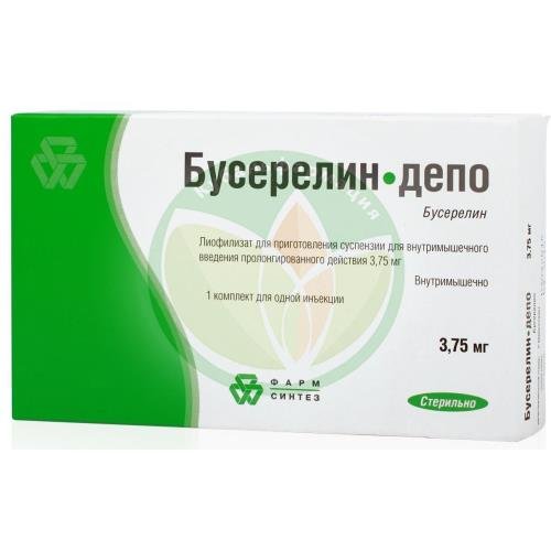 Бусерелин-депо лиофилизат для приготовления суспензии для внутримышечного введения пролонгированного действия 3,75мг 320,93мг №1 в комплекте с растворителем (ампулы) 2 мл, шприцем одноразовым, иглой для инъекций, иглой для растворителя, тампонами спиртовы купить в Армавире