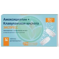 Амоксициллин + клавулановая кислота экспресс таблетки диспергируемые 500мг + 125мг №14