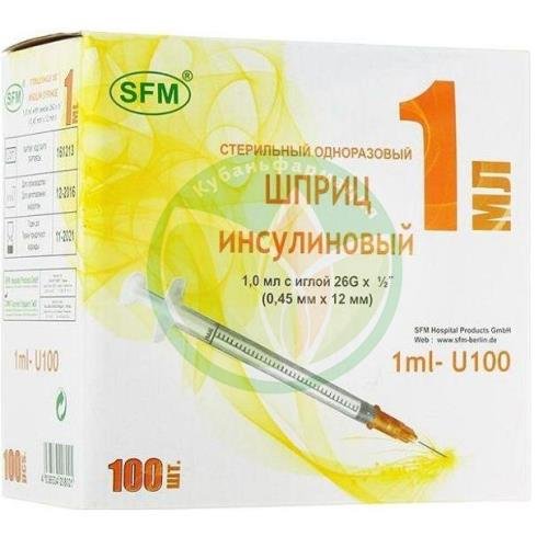 Сфм шприц инсулиновый u-100 1мл №1 3-х ком. съем. игла 26g 0,45 х12,0мм купить в Апшеронске