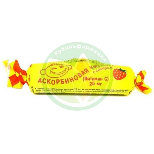 Аскорбиновая кислота с сахаром таблетки жевательные 25мг 3.0г №10 вкус клубники купить в Ейске