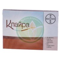 Клайра таблетки покрытые пленочной оболочкой набор 2 мг + 2 мг, 3 мг + 2 мг и 1 мг, 3 мг №28 в наборе: таблетки 5-ти видов темно-желтые (эстрадиола валерат 3 мг)-2 шт., розовые (эстрадиола валерат 2 мг + диеногест 2 мг)-5 шт., бледно-желтые (эстрадиола ва